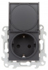 Simon 24 Графит Розетка 2К+3 Sсhuko IP44 c крышкой и защитными шторками