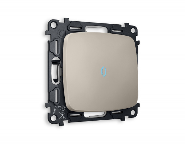 Комплект механизма 1-клавишного проходного выключателя с подсветкой 10000K OMEGA MO362040 Серо-бежевый матовый QUANT