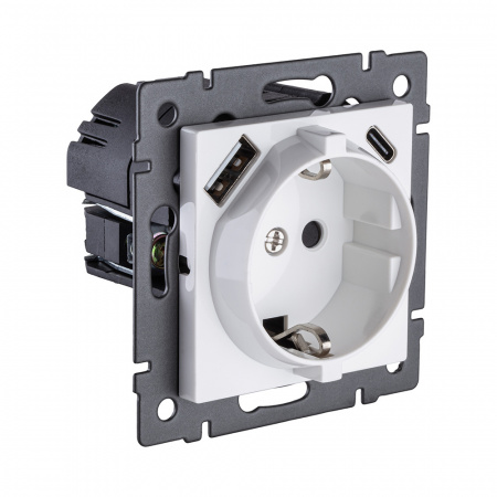 Розетка штепсельная SCHUKO 16A/250 В с USB A+C 20W, белый Kollinger REA-004WH для Aspekt, Eleganz, Reflex