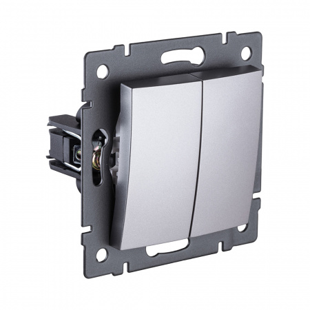 Выключатель 2-клавишный проходной 10А/250В, изогнутый, серый Kollinger REA-R-009GY для Aspekt, Eleganz, Reflex