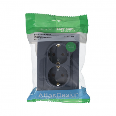 SE AtlasDesign Грифель Розетка с/з двойная, 16А, в сборе