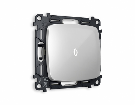 Комплект механизма 1-клавишного выключателя с подсветкой 5600K OMEGA MO402015 Серебро глянец QUANT