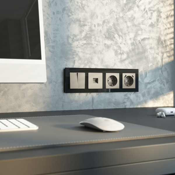 Розетка с заземлением, шторками и USB тип A+C (дымчатый) W1271704 Розетка с заземлением, шторками и USB тип A+C (дымчатый) W1271704