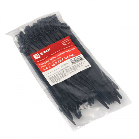 EKF Basic Хомут нейлоновый черный (4,8х180) (100шт.)
