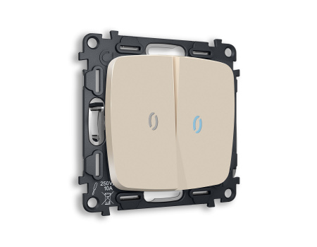 Комплект механизма 2-клавишного выключателя с подсветкой 10000K OMEGA MO324020 Бежевый матовый QUANT