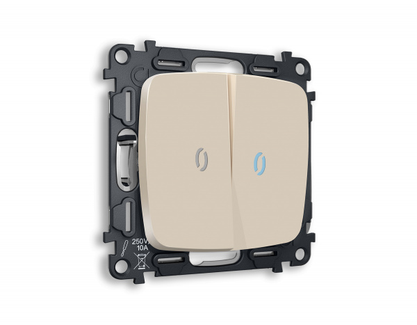 Комплект механизма 2-клавишного выключателя с подсветкой 10000K OMEGA MO324020 Бежевый матовый QUANT