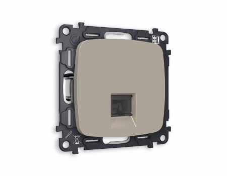 Комплект механизма компьютерной розетки OMEGA MO372010 Серо-бежевый матовый RJ-45(8P8C) CAT6 с защитной шторкой QUANT