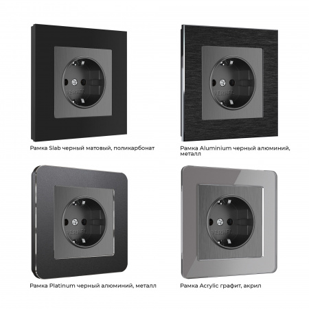 Розетка с заземлением и шторками (графит рифленый) W1171104