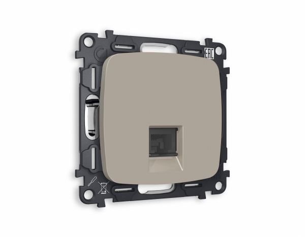 Комплект механизма телефонной розетки OMEGA MO372030 Серо-бежевый матовый RJ-11(4P4C) с защитной шторкой QUANT