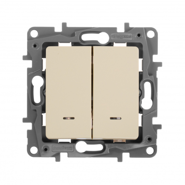 Legrand Etika Слоновая кость Переключатель 2-клавишный с подсветкой, 10А, Автоматические клеммы