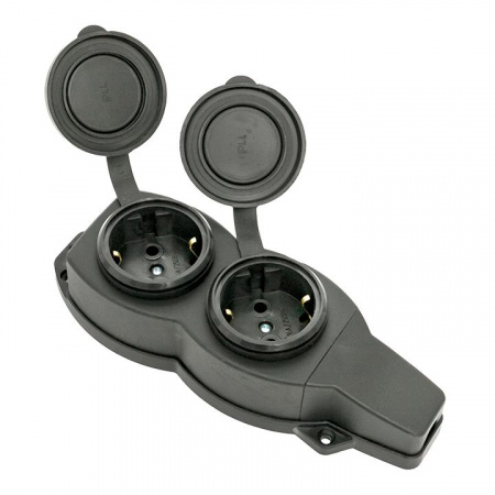 EKF Basic Роз. (колодка) двухмест. с защит. крышками каучуковая 230В 2P+PE 16A IP44