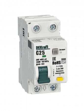 DEKraft Автоматические выключатели дифференциального тока 1P+N 25А 300мА AC х-ка C ДИФ-103 6кА нов.