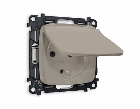 Комплект механизма электрической розетки OMEGA MO368010 Серо-бежевый матовый с заземлением со шторками и защитной крышкой 2P+E 16A-250V IP44 QUANT