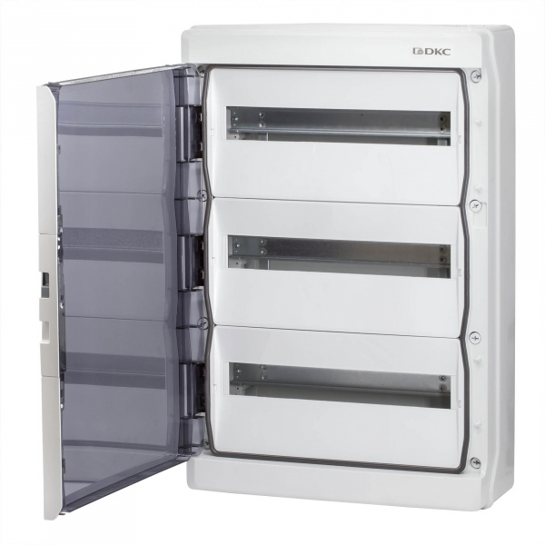 DKC Щиток настенный с дверцей 54 мод.,IP65, серый, с клеммным блоком 63А