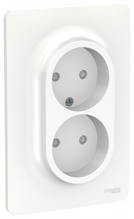 SE Unica New Бел Розетка двойная, со шторками, без заземления, винт. зажим.