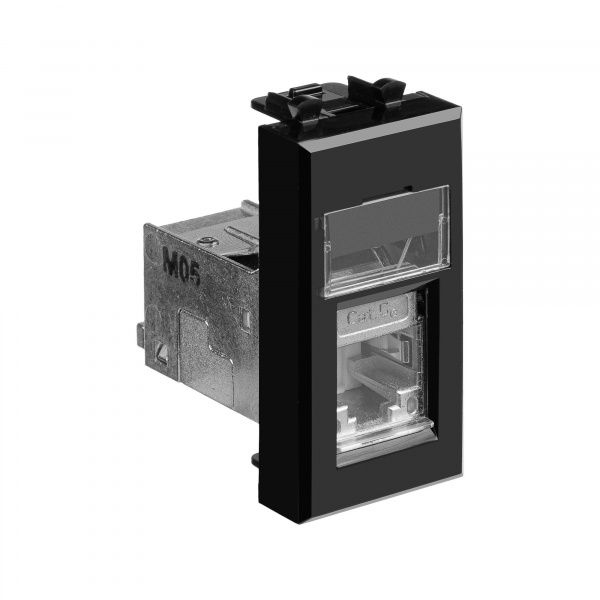 DKC Avanti Черный квадрат Компьютерная розетка RJ-45  категория 5е экранированная 1 модуль