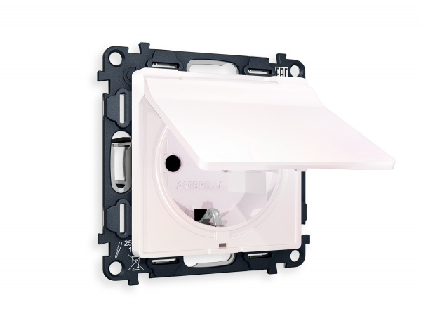 Комплект механизма электрической розетки ALFA MA208010 Жемчуг с заземлением с шторкми и защитной крышкой 2P+E 16A-250V IP44 QUANT