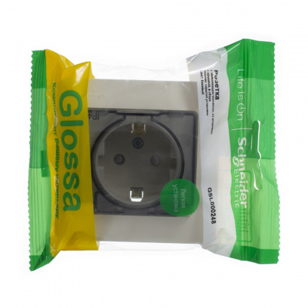 SE Glossa Беж Розетка с/з со шторками с крышкой, IP44 (в сборе с рамкой)