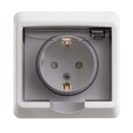 SE Этюд Бел Розетка 1-ая с/з с защитными шторками с крышкой IP44