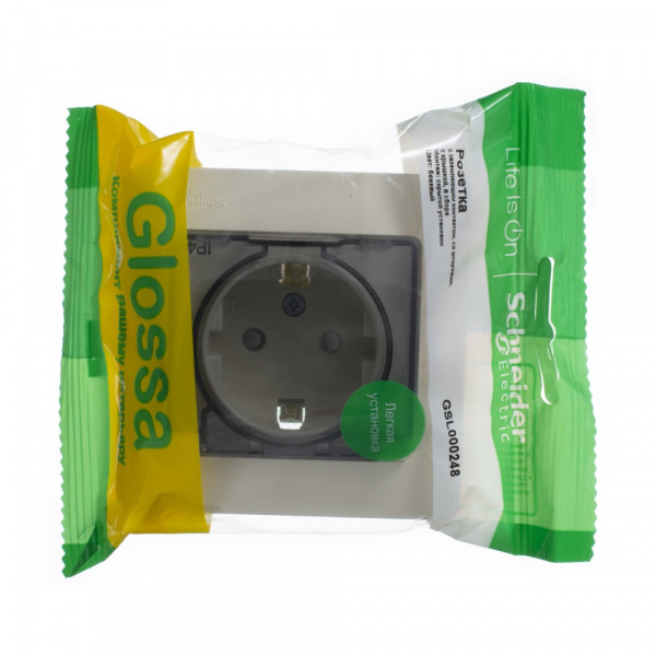 SE Glossa Беж Розетка с/з со шторками с крышкой, IP44 (в сборе с рамкой)