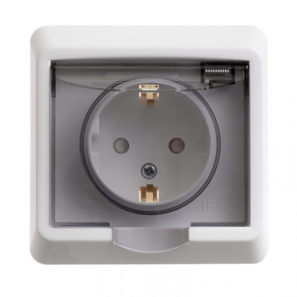 SE Этюд Бел Розетка 1-ая с/з с защитными шторками с крышкой IP44