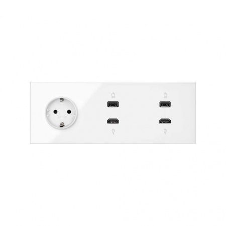 Simon 100 Кит 3 поста механизм 1 розетка Schuko + 2 розетки HDMI v1.4 + 2 розетки USB 2.0 + суппорт