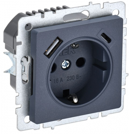 IEK BRITE Роз. с з/к/ш 16А с USB A+C 18Вт РЮш11-1-БрМ мар.