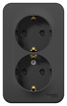 SE Blanca наруж Антрацит Розетка 2-ая с/з со шторками., 16А, 250В