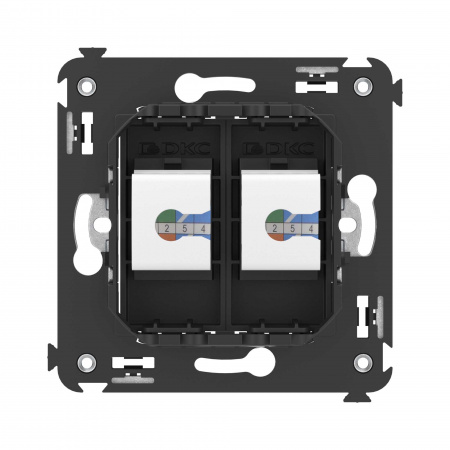 DKC Avanti Компьютерная розетка RJ-45 без шторки в стену, кат.5е двойная, Черный матовый