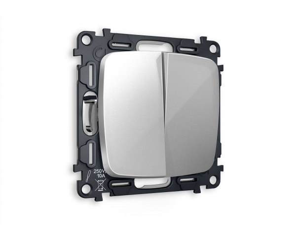 Комплект механизма 2-клавишного проходного выключателя OMEGA MO403020 Серебро глянец QUANT