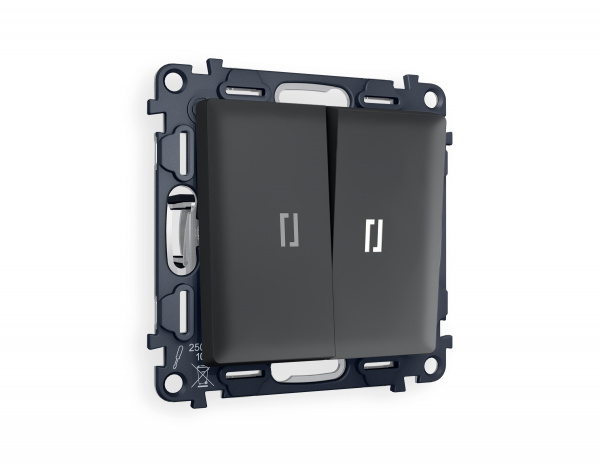 Комплект механизма 2-клавишного проходного выключателя с подсветкой 5600K ALFA MA904035 Графит мягкое касание QUANT