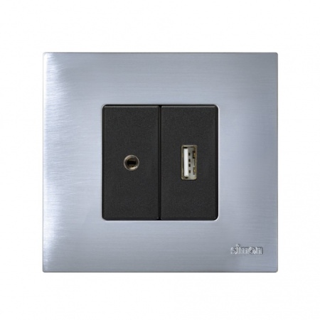 Simon 27 Мех Графит Разъём для наушников 3,5 мм "mini-jack", узкий, винты