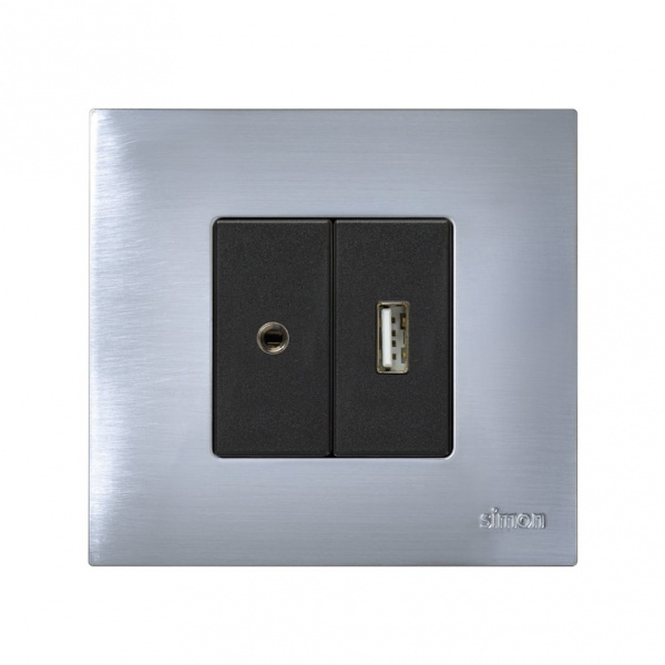 Simon 27 Мех Графит Разъём для наушников 3,5 мм "mini-jack", узкий, винты