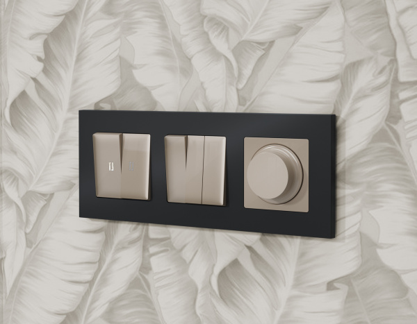 Комплект механизма 2-клавишного проходного выключателя с подсветкой 5600K ALFA MA364035 Серо-бежевый матовый QUANT