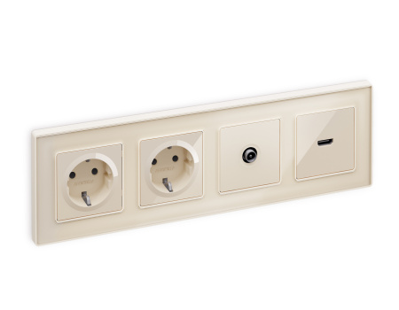 Лицевая панель ALFA (Бежевый глянец) для электрической розетки с заземлением и шторками QUANT AP3070