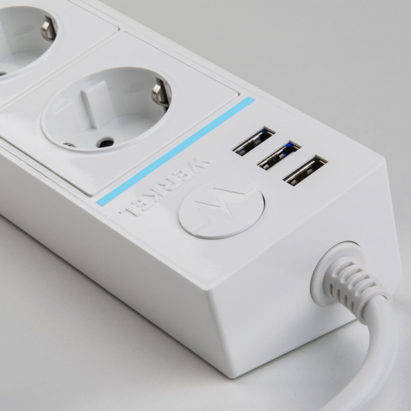 Розеточный блок 4-х местный + 3 USB белый WL20-04-03 Розеточный блок 4-х местный + 3 USB белый WL20-04-03