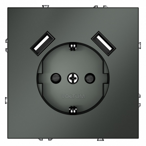 Розетка встраиваемая VOLTUM S70 с заземлением и защитными шторками, 16А, с USB, A+A, (титан) Розетка встраиваемая VOLTUM S70 с заземлением и защитными шторками, 16А, с USB, A+A, (титан)