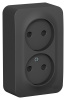 SE Blanca наруж Антрацит Розетка 2-ая б/з со шторками 16А, 250В, изолир. пластина