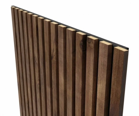 Акустическая панель, черный войлок, 1200х600х19мм, рейки МДФ дуб старинный натуральный Акустическая панель, черный войлок, 1200х600х19мм, рейки МДФ дуб старинный натуральный