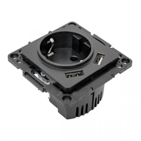 EKF Стокгольм Механизм Розетки 1-местной с/з, USB 2A 16А винтовые клеммы черный с защ. штор.