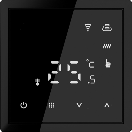 Donel Термостат с датчиком пола с Wi-Fi, программируемый через приложение, 70*70 мм. черное стекло, серия DTEF