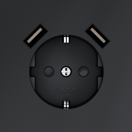 Розетка встраиваемая VOLTUM S70 с заземлением и защитными шторками, 16А, с USB, A+A, (графит)