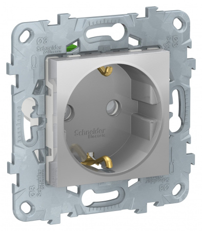SE Unica New Алюминий Розетка с/з, со шторками, с быстрозажимными клеммами
