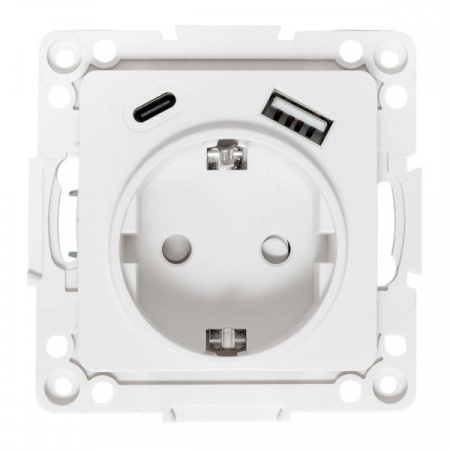 EKF Стокгольм Механизм Розетки 1-местной с/з, USB A+C 16А винтовые клеммы белый с защ. штор.