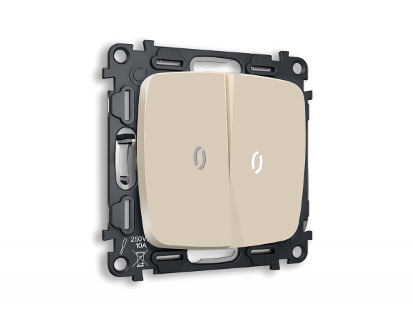 Комплект механизма 2-клавишного выключателя с подсветкой 5600K OMEGA MO324015 Бежевый матовый QUANT
