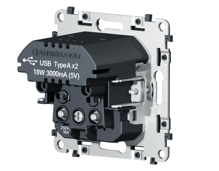 Механизм электрической розетки 2USB С+C 20W быстрая зарядка с заземлением на винтовых зажимах 16A-250V QUANT VM165