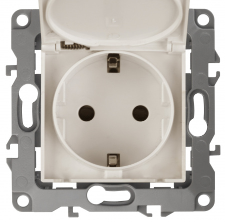 ЭРА 12-2103-02 Розетка 2P+E Schuko со шторками с крышкой, 16A-250В, IP20, 12, Слоновая кость
