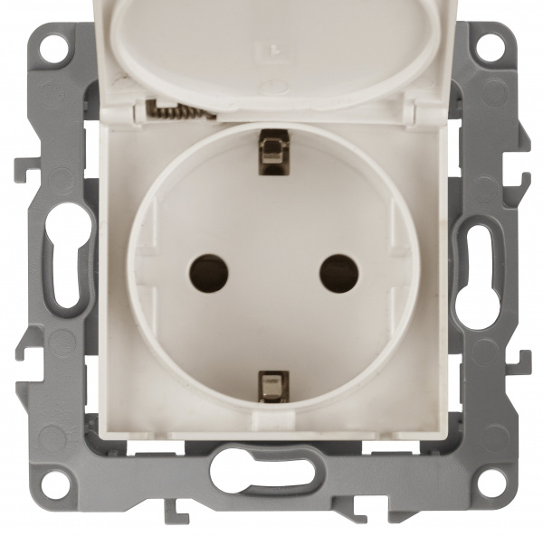 ЭРА 12-2103-02 Розетка 2P+E Schuko со шторками с крышкой, 16A-250В, IP20, 12, Слоновая кость