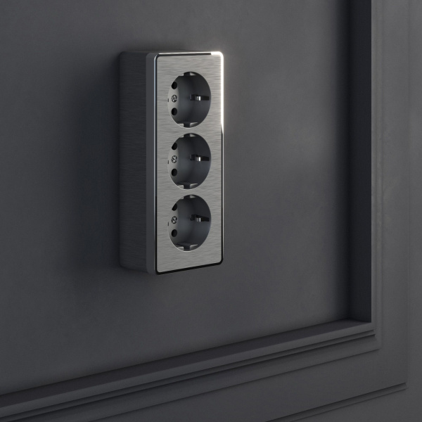 Розетка тройная с заземлением и шторками Gallant графит рифленый W5073104
