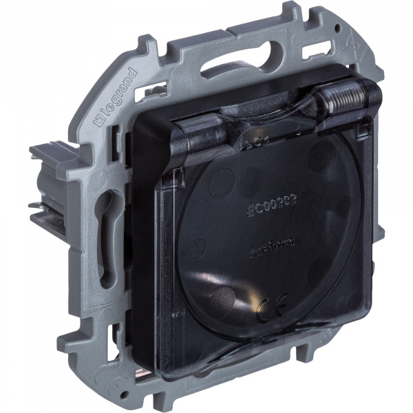 Legrand INSPIRIA Антрацит Розетка 2К+З IP 44 с откидной крышкой и шторками - немецкий стандарт - 16 А - 250 В